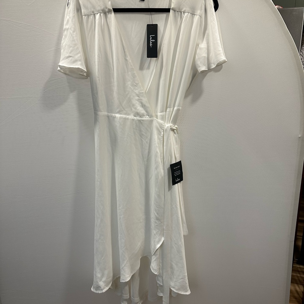 Lulu's Ivory Asymmetrical Wrap Midi Dress